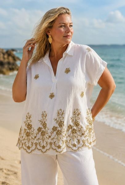Picture of PLUS SIZE COTTON TAILORED TOP WITH EMBROIDERY
